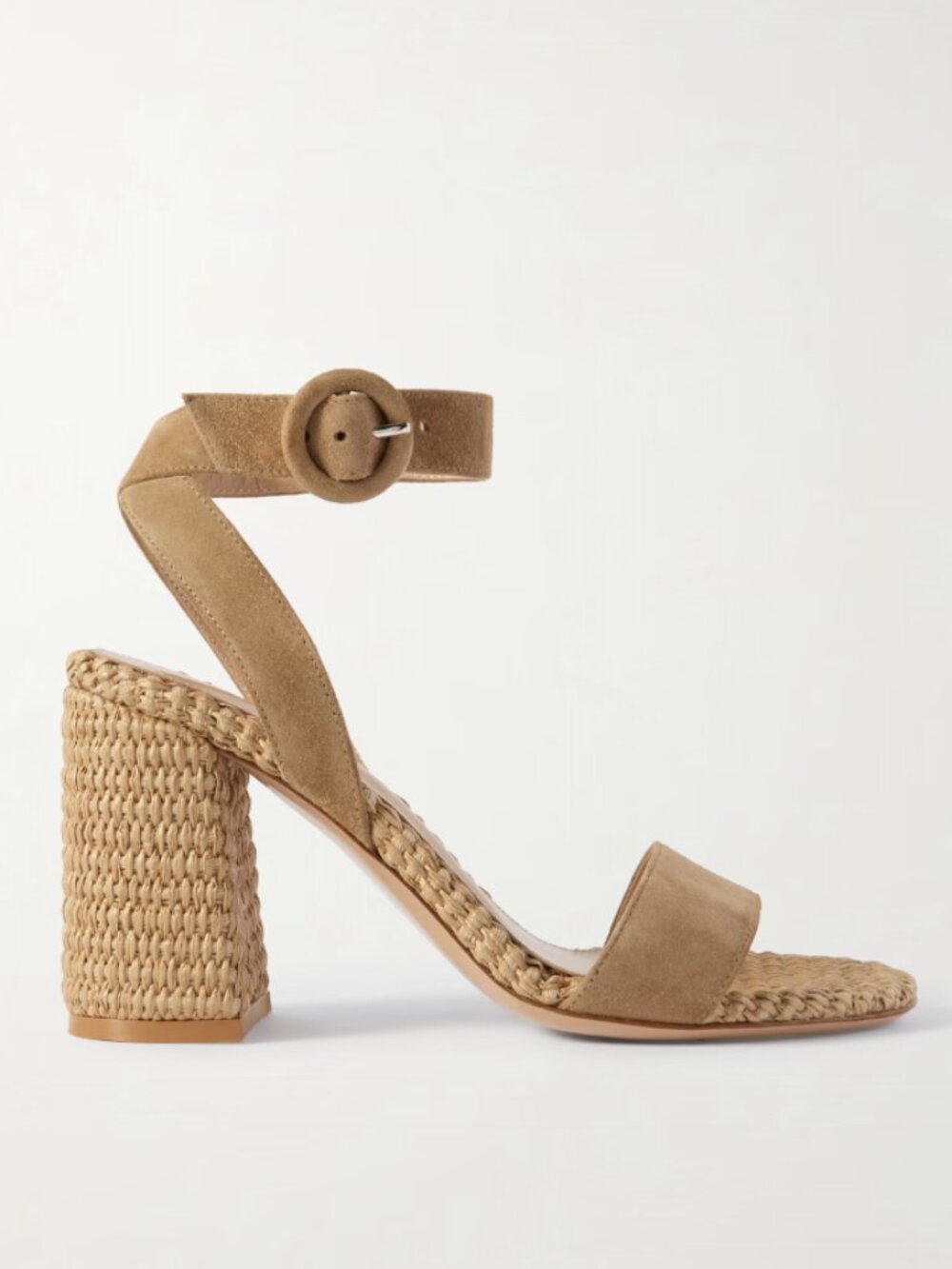 GIANVITO ROSSI Luana 85 suede and raffia sandals Size: IT 36 (6)
